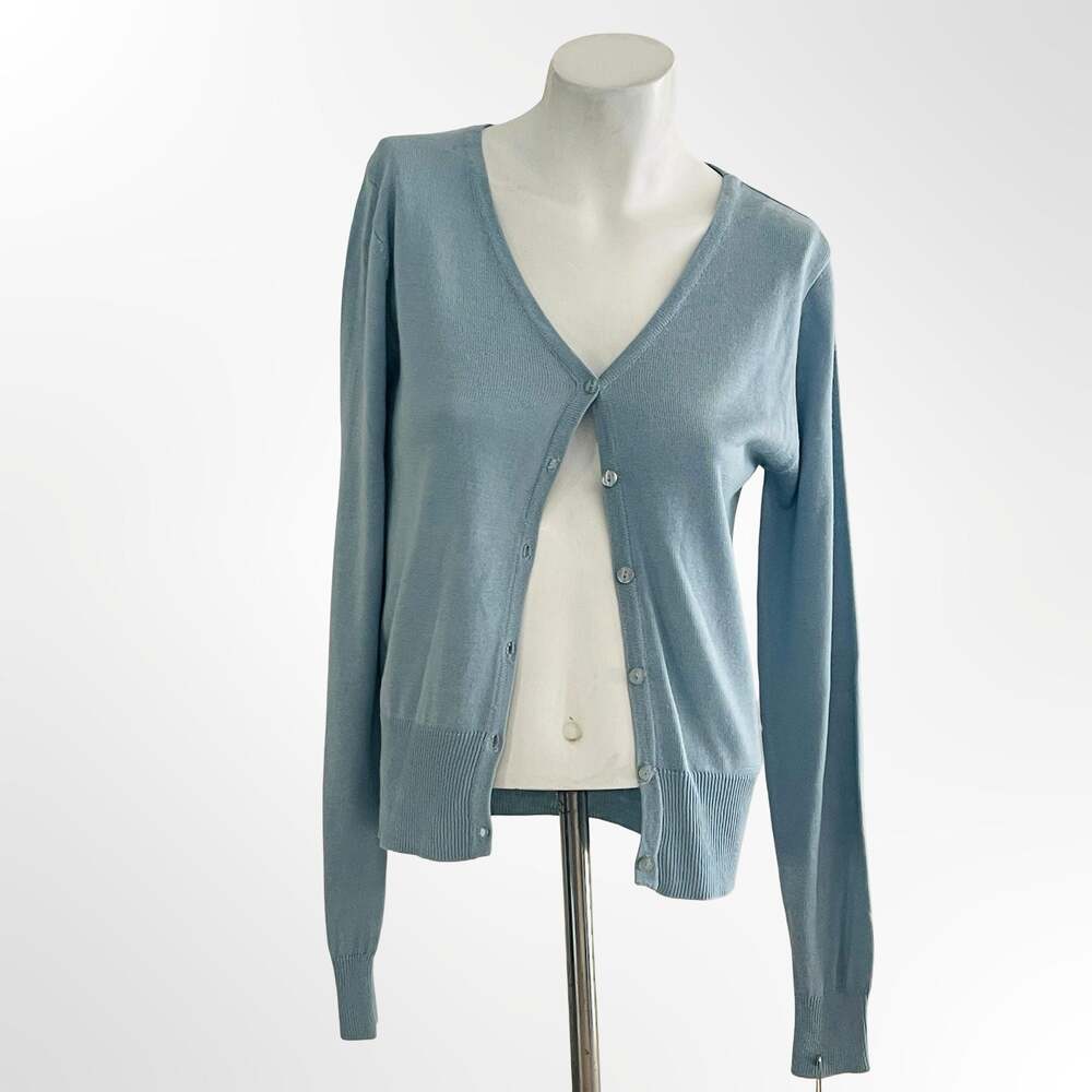 Kenzie Women's Light Blue V-Neck Button-Front Knit Cardigan Sweater Size Small - Picture 2 of 8